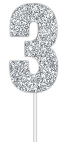 Silver Glitter Cake Topper - No 3 - Click Image to Close